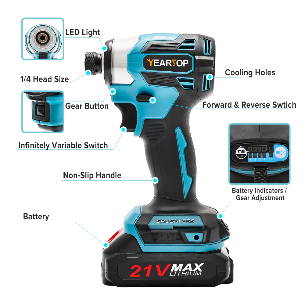 688N.m 1/4'' Brushless Electri - огляд і ціна Brushless Cordless Electric Drill 18V