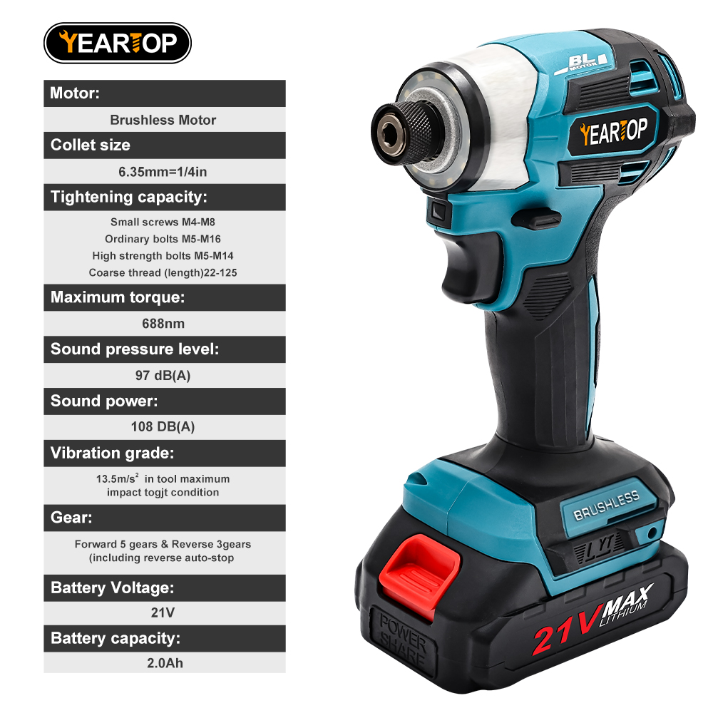 688N.m 1/4'' Brushless Electri - огляд і ціна Brushless Cordless Electric Drill 18V